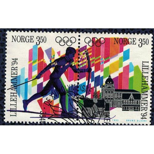 Norvège 1993 Lot 2 Oblitérés Used Drapeaux Flags Ski De Fond Jeux Olympiques Lillehammer Su