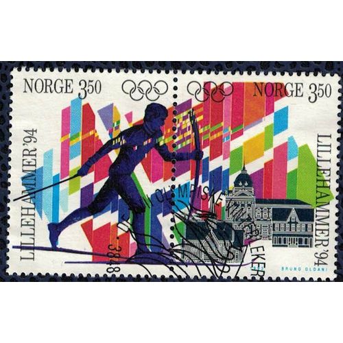 Norvège 1993 Lot 2 Oblitérés Used Drapeaux Flags Ski De Fond Jeux Olympiques Lillehammer Su