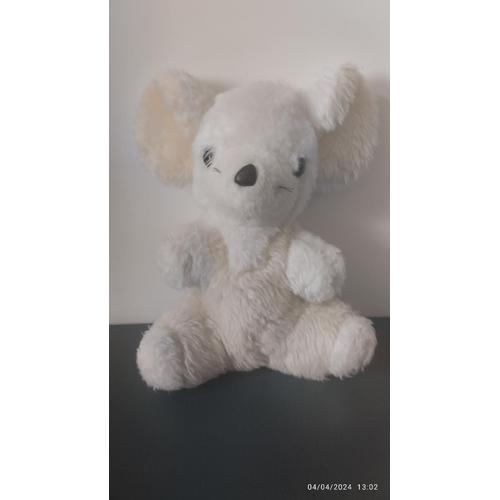 Vintage Peluche Souris Jaune Et Blanc Salopette Nounours