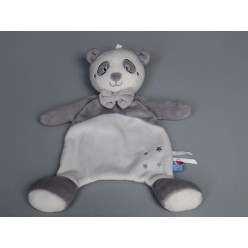 Doudou Panda Plat Gris Blanc Sucre D'orge