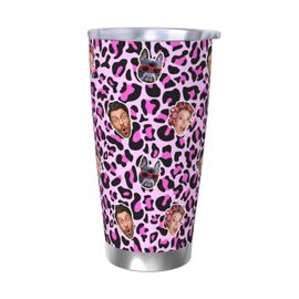 Gobelet Personnalisé Avec Visage 590ml Leopardprint-Magenta Tasse De Café Pour Voiture Avec Photo D'animaux De Compagnie,Bébé,Enfants,Hommes,Femmes