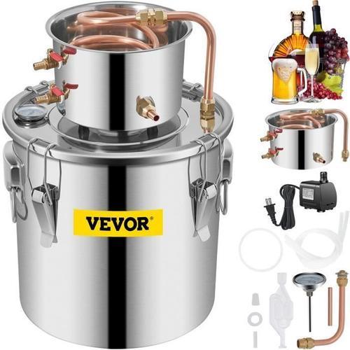 Distillateur Alambic-VEVOR- 11,4 L Acier Inoxydabl-25x25 cm avec Pompe Baril de Condensation Kit de Brassage Vin Whisky Brandy