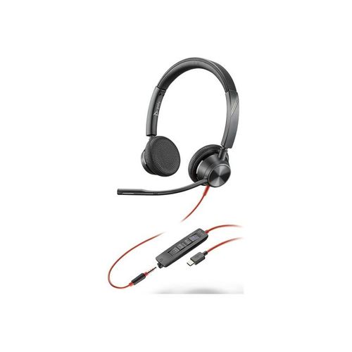 Poly Blackwire 3325 - Blackwire 3300 series - micro-casque - sur-oreille - filaire - jack 3,5mm, USB-C - noir - Certifié pour Microsoft Teams, certifié UC