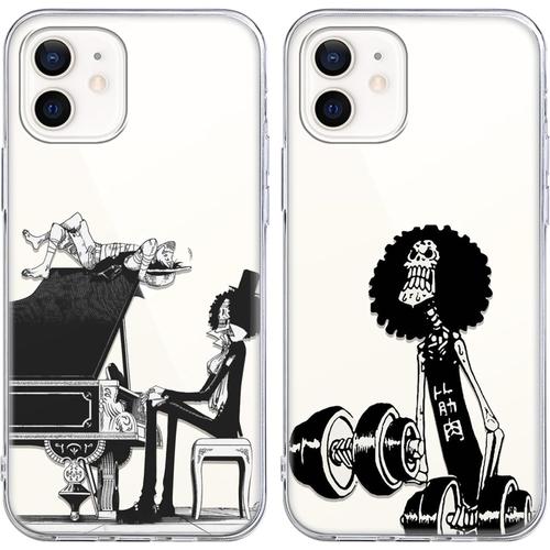 2 Pièces Coque Pour Samsung Galaxy S21+(5g) 6.7 Pouce, Anime One Piece Luffy Brook Manga Dessin Animé Motif Étui Protection Housse De Silicone Tpu Mince Souple Antichoc Bumper Case, Transparent 2