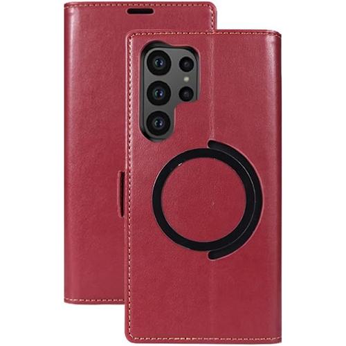 Coque Samsung Galaxy S23 Ultra 5g, Magnétique Rabat Portefeuille Cuir Etui, Slim Silicone Tpu Bumper Galaxy S23 Ultra 5g Pochette Housse Avec Removable Function Cover, Antichoc Case (Rouge)
