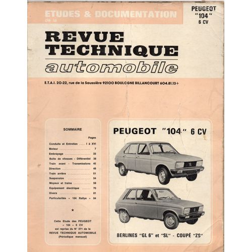 Revue Technique Automobile : Peugeot 104 6cv 3711 