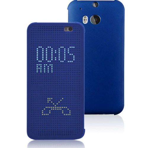 Coque Case Htc One M8 Dot View Bleu Blue Cuir Similu (Pu) Business Design