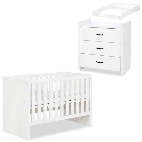 Amelia Ensemble Bébé Commode À Langer Et Lit Évolutif 120x60 Blanc