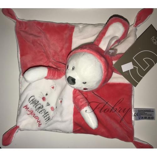 Doudou Chat Plat Blanc Rose Capuche Oreilles Lapin Chacrément Mignonne Simba Toys Benelux Peluche Jouet Eveil Bebe 