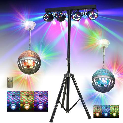 Pack Lumière Pied Portique DJ BOOST-LIGHT70 4 Projecteurs - 2 Boules Disco LEDS RGB ASTRO-BALL8 Bar Fête Soirée Ambiance Musique