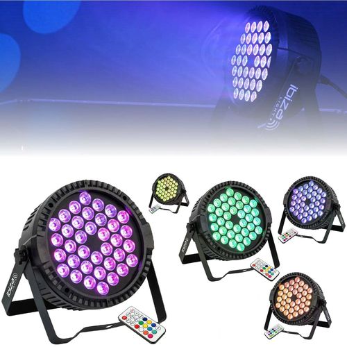 Pack de 2 Projecteurs Par Ibiza Light THINPAR-36X1W-RGB - DMX Télécommande LED Extra-plats Soirée Dj Fête Club Discothèque