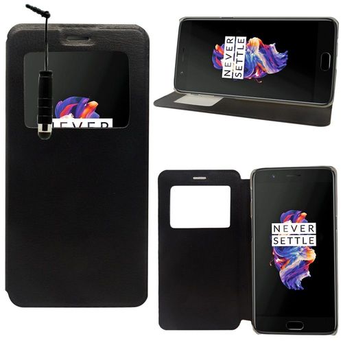 Pour Oneplus 5 A5000 5.5': Etui Housse Coque Pochette Plastique View Case, View Cover, Etui À Rabat - Noir + Mini Stylet