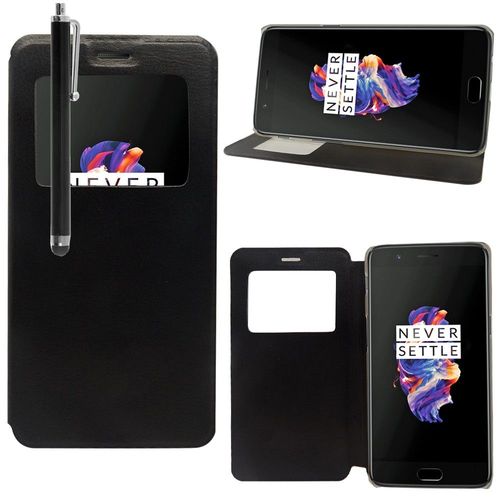 Pour Oneplus 5 A5000 5.5': Etui Housse Coque Pochette Plastique View Case, View Cover, Etui À Rabat - Noir + Stylet