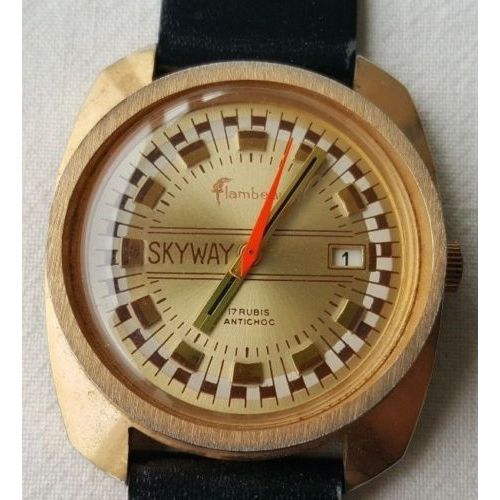 Montre Mécanique Flambeau Modèle Skyway 17 Rubis Antichoc Plaque Or