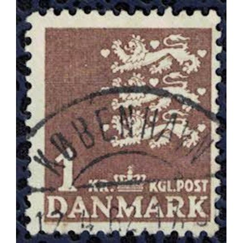 Danemark 1946 Oblitéré Rond Used Coat Of Armes Blason Lions Animaux Héraldiques Brun 1 Kr Su