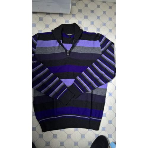 Pull Camionneur Zippé Violet Et Gris