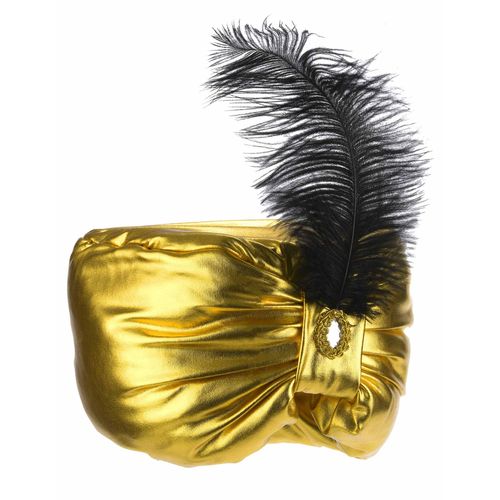 Coiffe Sultan Dorée Avec Plume Adulte