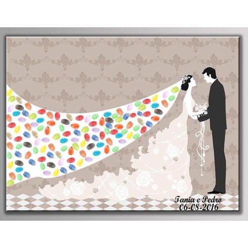 Tableau À Empreintes Pour Les Invités Pour Les Événements Comme Mariage, Anniversaire, Baptême, Communion... (30x40 Cm, Robe De Mariée)
