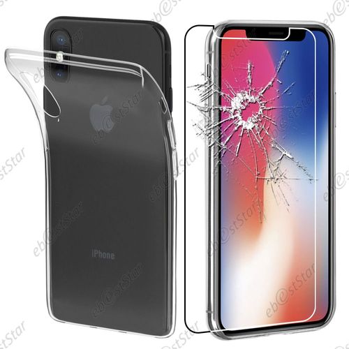 Ebeststar ® Pour Apple Iphone X Écran 5.8", Iphone 10 - Housse Etui Coque Silicone Gel Souple Ultra Fine 0,3mm Et Invisible + Film Protection Écran En Verre Trempé, Couleur Transparent