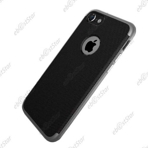 Ebeststar ® Housse Coque Luxe Silicone Gel Motif Carbone Ligne Droite Flexible Coussin D'Air + Film En Verre Trempé Pour Apple Iphone 7 (2016), Iphone 8 (2017) 4,7", Couleur Noir / Gris