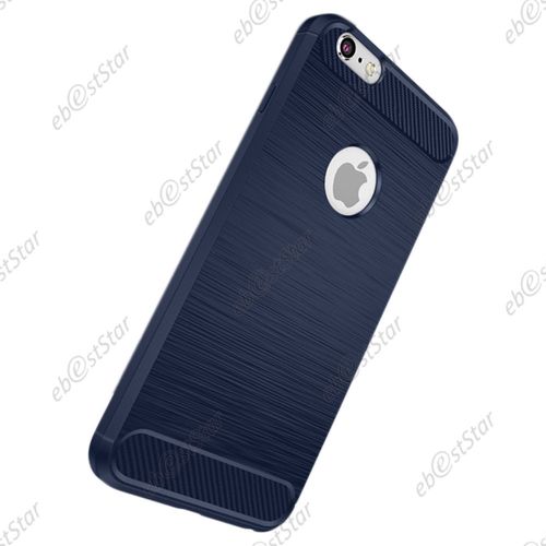 Ebeststar ® Verre Trempé + Coque Etui Housse Silicone Motif Fibre Carbone 2 Barres Horizontales Pour Apple Iphone 7 (2016), Iphone 8 (2017) 4,7", Couleur Bleu Foncé