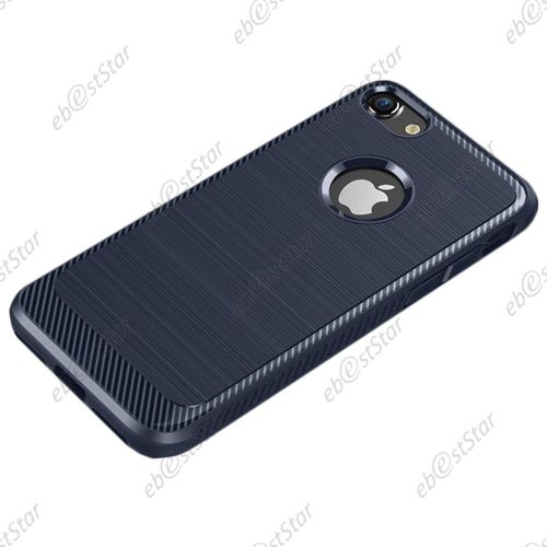 Ebeststar ® Housse Coque Silicone Gel Fibre Carbone Rebords Renforcés Coussin D'Air + Film En Verre Trempé Pour Apple Iphone 7 (2016), Iphone 8 (2017) 4,7", Couleur Bleu Foncé