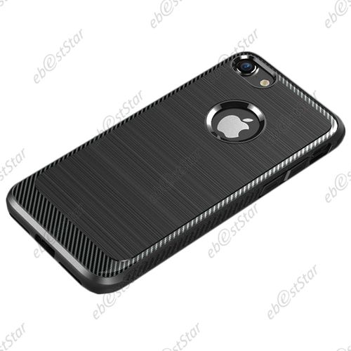 Ebeststar ® Housse Coque Silicone Gel Fibre Carbone Rebords Renforcés Coussin D'Air + Film En Verre Trempé Pour Apple Iphone 7 (2016), Iphone 8 (2017) 4,7", Couleur Noir