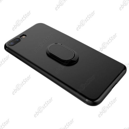 Ebeststar ® Housse Coque Silicone Bague Rotative 360° Support Prise En Main Coussin D'Air + Film En Verre Trempé Pour Apple Iphone 7 (2016), Iphone 8 (2017) 4,7", Couleur Noir