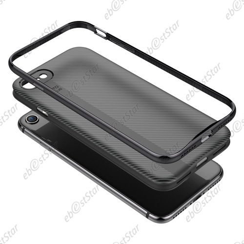 Ebeststar ® Verre Trempé + Coque Etui Housse Silicone Gel Carbone Flexible Ligne Droite Pour Apple Iphone 7 Plus (2016), Iphone 8 Plus (2017) 5,5", Couleur Noir / Gris
