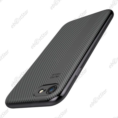 Ebeststar ® Housse Coque Luxe Silicone Gel Motif Carbone Ligne Droite Flexible Coussin D'Air + Film En Verre Trempé Pour Apple Iphone 7 Plus (2016), Iphone 8 Plus (2017) 5,5", Couleur Noir / Gris