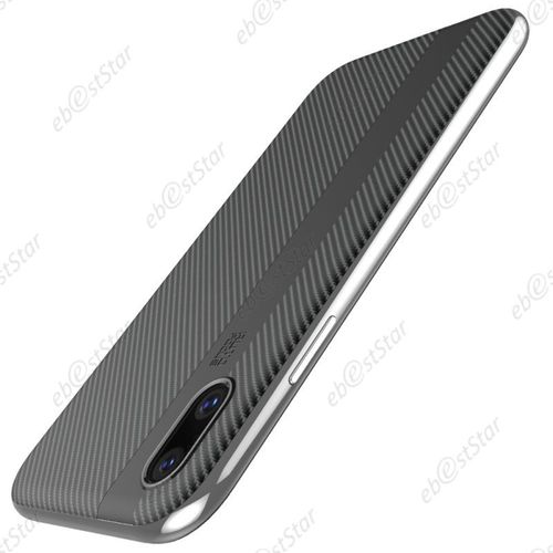 Ebeststar ® Housse Coque Luxe Silicone Gel Motif Carbone Ligne Droite Flexible Coussin D'air Pour Apple Iphone X Écran 5.8", Iphone 10, Couleur Noir / Gris [Dimensions Precises De Votre Appareil : 143.6 X 70.9 X 7.7 Mm, Écran 5.8'']
