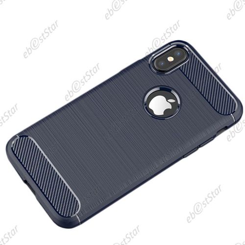 Ebeststar ® Housse Coque Motif Fibre Carbone Luxe Silicone Gel Coussin D'air Pour Apple Iphone X Écran 5.8", Iphone 10, Couleur Bleu Foncé [Dimensions Precises De Votre Appareil : 143.6 X 70.9 X 7.7 Mm, Écran 5.8'']