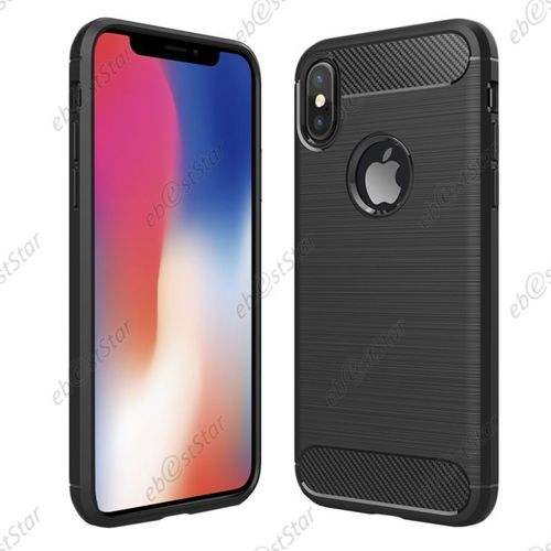 Ebeststar ® Pour Apple Iphone X Écran 5.8", Iphone 10 - Coque Motif Fibre Carbone Luxe 2 Barres Horizontales Etui Housse Silicone Gel Cussins D'air, Couleur Noir [Dimensions Precises De Votre Appareil : 143.6 X 70.9 X 7.7 Mm, Écran 5.8'']