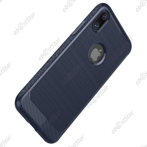 Ebeststar ® Housse Coque Silicone Gel Fibre Carbone Rebords Renforcés Coussin D'air + Film En Verre Trempé Pour Apple Iphone X Écran 5.8", Iphone 10, Couleur Bleu Foncé [Dimensions Precises De Votre Appareil : 143.6 X 70.9 X 7.7 Mm, Écran 5.8'']