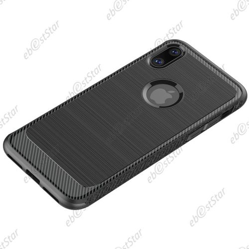 Ebeststar ® Verre Trempé + Coque Etui Housse Luxe Fibre Carbone Silicone Gel Cussins D'air Pour Apple Iphone X Écran 5.8", Iphone 10, Couleur Noir [Dimensions Precises De Votre Appareil : 143.6 X 70.9 X 7.7 Mm, Écran 5.8'']