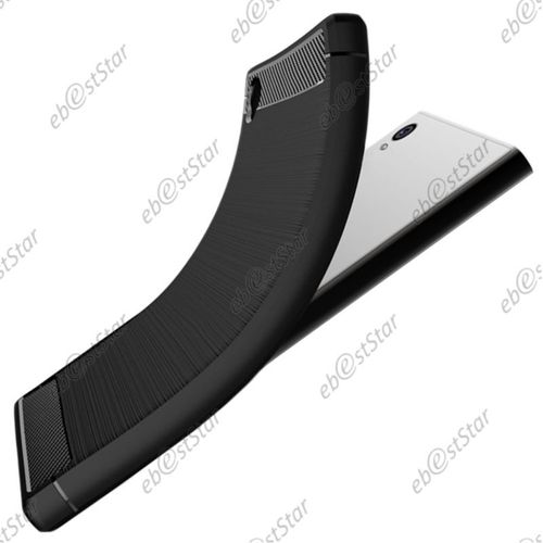 Ebeststar ® Verre Trempé + Coque Etui Housse Silicone Motif Fibre Carbone 2 Barres Horizontales Pour Sony Xperia L1, L1 Dual, Couleur Noir [Dimensions Precises De Votre Appareil : 151 X 74 X 8.7 Mm, Écran 5.5'']
