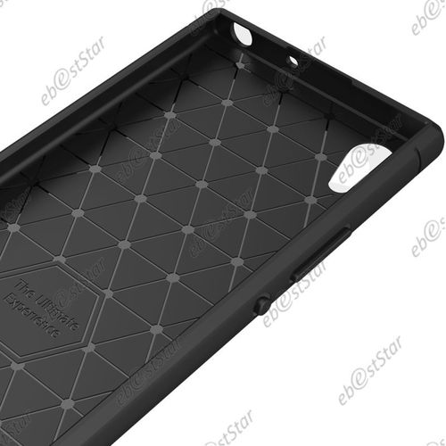 Ebeststar ® Housse Coque Motif Fibre Carbone Luxe Silicone Gel Coussin D'air + Film En Verre Trempé Pour Sony Xperia L1, L1 Dual, Couleur Noir [Dimensions Precises De Votre Appareil : 151 X 74 X 8.7 Mm, Écran 5.5'']