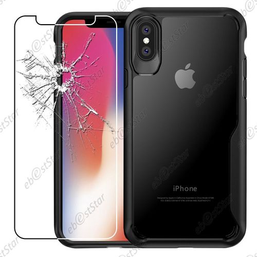 Ebeststar ® Pour Apple Iphone X Écran 5.8", Iphone 10 - Coque Fusion Rigide Crystale Avec Contour Bumper Silicone Gel + Film Protection Écran En Verre Trempé, Couleur Noir [Note Importante Lire Description]