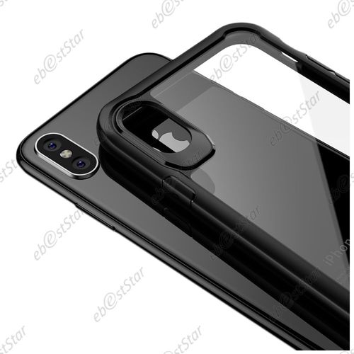 Ebeststar ® Film Protection Écran En Verre Trempé + Etui Housse Coque Crystale Avec Contour Bumper Silicone Gel Pour Apple Iphone X Écran 5.8", Iphone 10, Couleur Noir [Note Importante Lire Description]