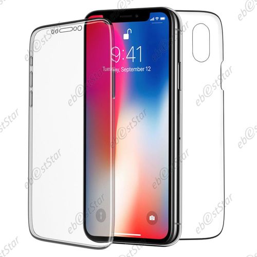 Ebeststar ® Film Protection Écran En Verre Trempé + Coque Silicone Gel Ultra Fine Intégrale Avant Arrière Pour Apple Iphone X Écran 5.8", Iphone 10, Couleur Transparent [Note Importante Lire Description]