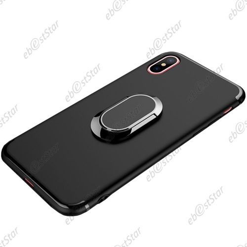 Ebeststar ® Housse Coque Silicone Bague Rotative 360° Support Prise En Main Coussin D'air + Film En Verre Trempé Pour Apple Iphone X Écran 5.8", Iphone 10, Couleur Noir [Dimensions Precises De Votre Appareil : 143.6 X 70.9 X 7.7 Mm, Écran 5.8'']