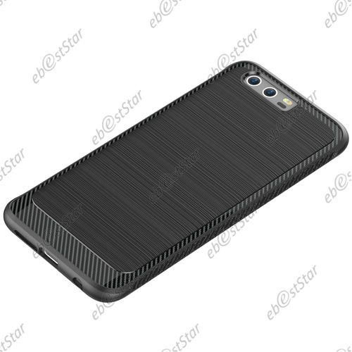 Ebeststar ® Verre Trempé + Coque Etui Housse Luxe Fibre Carbone Silicone Gel Cussins D'air Pour Huawei Honor 9, Couleur Noir [Dimensions Precises De Votre Appareil : 147.3 X 70.9 X 7.5 Mm, Écran 5.15'']