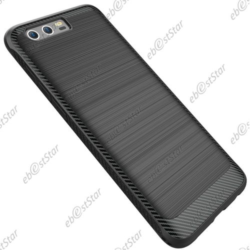 Ebeststar ® Housse Coque Silicone Gel Fibre Carbone Rebords Renforcés Coussin D'air + Film En Verre Trempé Pour Huawei Honor 9, Couleur Noir [Dimensions Precises De Votre Appareil : 147.3 X 70.9 X 7.5 Mm, Écran 5.15'']