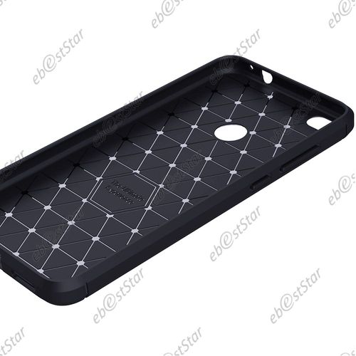 Ebeststar ® Housse Coque Motif Fibre Carbone Luxe Silicone Gel Coussin D'air + Film En Verre Trempé Pour Huawei P8 Lite (2017), Couleur Bleu Foncé [Dimensions Precises De Votre Appareil : 147.2 X 72.9 X 7.6 Mm, Écran 5.2'']