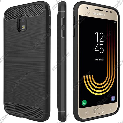 Ebeststar ® Verre Trempé + Coque Etui Housse Silicone Motif Fibre Carbone 2 Barres Horizontales Pour Samsung Galaxy J3 2017 Sm-J330f, Couleur Noir [Dimensions Precises De Votre Appareil : 143.2 X 70.3 X 7.9 Mm, Écran 5'']