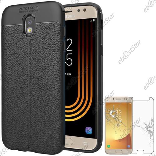 Ebeststar ® Pour Samsung Galaxy J5 2017 Sm-J530f - Coque Motif Cuir Luxe Etui Housse Flexible Silicone Gel Cussins D'air + Film En Verre Trempé, Couleur Noir [Dimensions Precises De Votre Appareil : 146.2 X 71.3 X 7.9 Mm, Écran 5.2'']