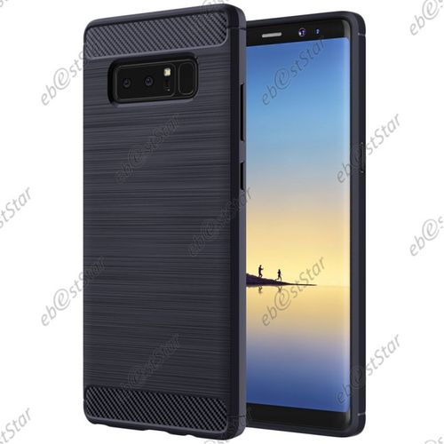 Ebeststar ® Pour Samsung Galaxy Note8 - Coque Motif Fibre Carbone Luxe 2 Barres Horizontales Etui Housse Silicone Gel Cussins D'air, Couleur Bleu Foncé [Dimensions Precises De Votre Appareil : 162.5 X 74.8 X 8.6 Mm, Écran 6.3'']