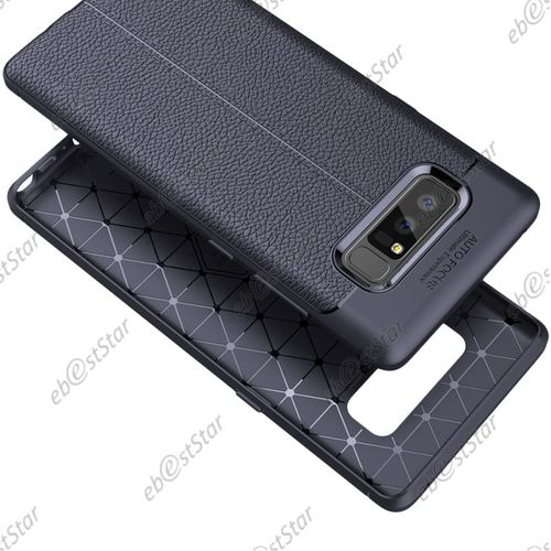 Ebeststar ® Housse Coque Motif Cuir Luxe Flexible Silicone Gel Coussin D'air Pour Samsung Galaxy Note 8, Couleur Bleu Foncé [Dimensions Precises De Votre Appareil : 162.5 X 74.8 X 8.6 Mm, Écran 6.3'']