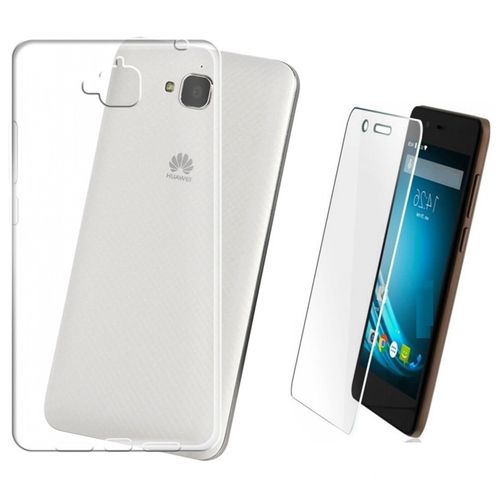 Coque Etui Housse Silicone Transparent Huawei Y6 2017 Vitre De Protection En Verre Trempé