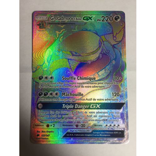 Grotadmorv D'alola Gx 157/147 Pv 220 Carte Pokemon Secrète Rare Soleil Et Lune Ombres Ardentes